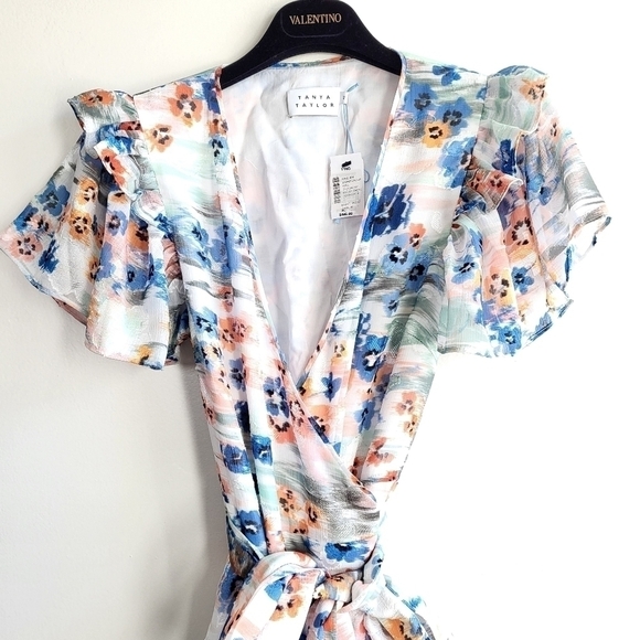 New Tanya Taylor Bailey Floral Print Faux Wrap Dress In Geranium Haze Multi Sz 2 - Picture 10 of 15